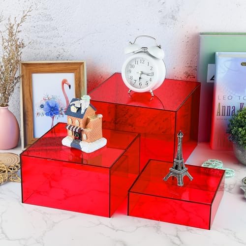 3Pcs Red Buffet Risers Acrylic Boxes Display Food Risers for Buffet Table Platter Parties Weddings Catering, alternate view 7