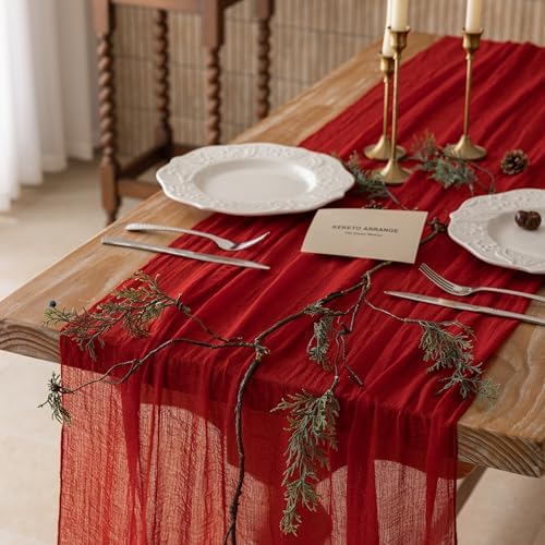 3Pcs Red Cheesecloth Table Runner 120 Inches for Party Home Decor