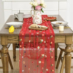 3PCS Red Embroidery Daisy Gauze Table Runner 120 Inch 10FT, alternate view 2