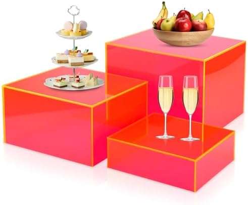 3Pcs Rose Red Buffet Risers Acrylic Boxes Display Food Risers for Buffet Table Platter Parties Weddings Catering