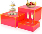 3Pcs Rose Red Buffet Risers Acrylic Boxes Display Food Risers for Buffet Table Platter Parties Weddings Catering