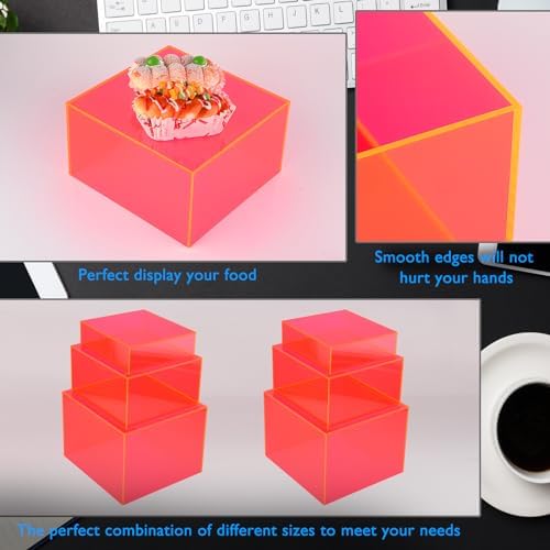 3Pcs Rose Red Buffet Risers Acrylic Boxes Display Food Risers for Buffet Table Platter Parties Weddings Catering, alternate