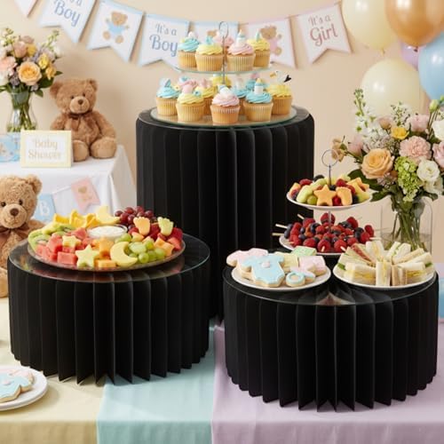 3PCS Round Black Cake Stands, Buffet Risers for Party in Black