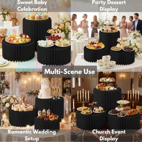 3PCS Round Black Cake Stands, Buffet Risers for Party in Black, alternate view 4