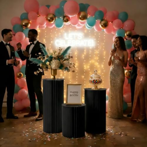 3PCS Round Black Pedestal Display Stands, 11.8in Dia. in Black