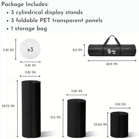 3PCS Round Black Pedestal Display Stands, 11.8in Dia. in Black, alternate view 2