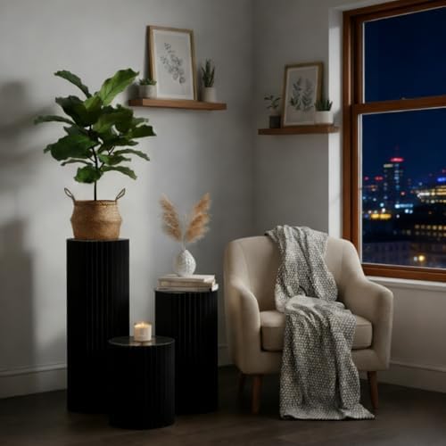 3PCS Round Black Pedestal Display Stands, 11.8in Dia. in Black, alternate view 3