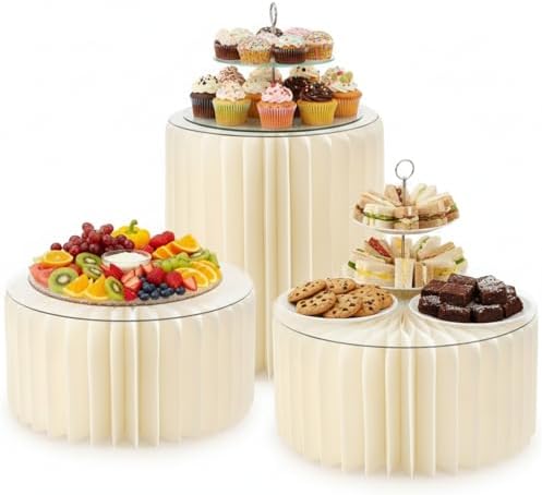 3PCS Round Cream White Buffet Risers Cake Stands, 11.8in Dia. in Cream White