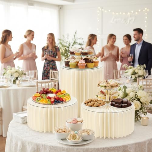 3PCS Round Cream White Buffet Risers Cake Stands, 11.8in Dia. in Cream White, alternate view 2