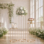 3PCS Round Cylinder Pedestal Stands Set, Gold Metal Display Columns with Removable Acrylic Tops, Sturdy Iron