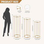 3PCS Round Cylinder Pedestal Stands Set, Gold Metal Display Columns with Removable Acrylic Tops, Sturdy Iron, alternate view