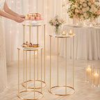 3PCS Round Cylinder Pedestal Stands Set, Gold Metal Display Columns with Removable Acrylic Tops, Sturdy Iron, alternate view