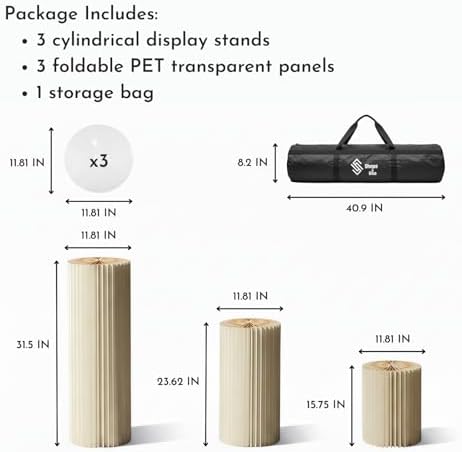 3PCS Round Pedestal Display Stands, Cream White, 11.8in Dia. in Cream White, alternate view 2