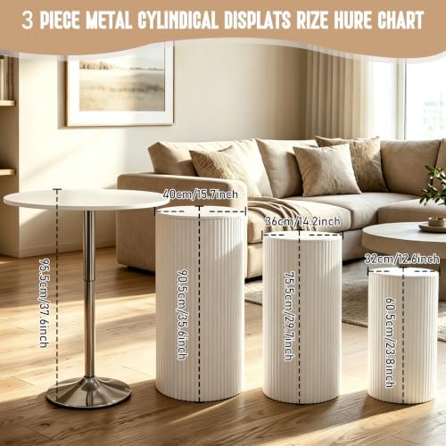 3PCS Round Pedestal Stands for Parties, Large White Metal Round Plinths Dessert Table Cube Display Pillars for, alternate