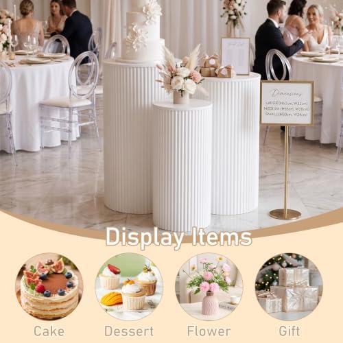 3PCS Round Pedestal Stands for Parties, Large White Metal Round Plinths Dessert Table Cube Display Pillars for, alternate