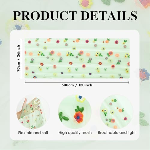 3PCS Sage Green Embroidery Daisy Gauze Table Runner 120 Inch in 28" x 120", 3pc in Sage Green, alternate view 6