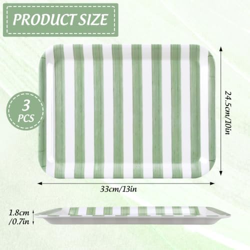 3Pcs Sage Green Stripe Serving Trays Hand Painted Striped Serving Dish Reusable Melamine Platter for Wedding, alternate view
