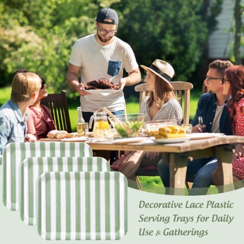 3Pcs Sage Green Stripe Serving Trays Hand Painted Striped Serving Dish Reusable Melamine Platter for Wedding, alternate view