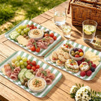 3Pcs Sage Green Stripe Serving Trays Hand Painted Striped Serving Dish Reusable Melamine Platter for Wedding, alternate view
