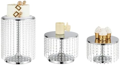 3pcs/Set Cake Stand with Metal Mirrored, Round Wedding Cake Stand Silver, Bling Cake Stand Trays for Wedding
