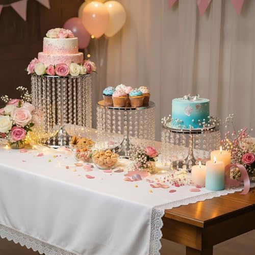 3pcs/Set Cake Stand with Metal Mirrored, Round Wedding Cake Stand Silver, Bling Cake Stand Trays for Wedding, alternate view