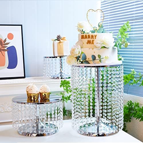 3pcs/Set Cake Stand with Metal Mirrored, Round Wedding Cake Stand Silver, Bling Cake Stand Trays for Wedding, alternate view