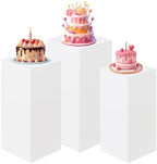 3PCS Small Rectangular Pedestal Stands for Parties, White Metal Rectangular Plinths Dessert Table Cube Display