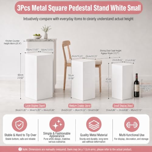 3PCS Small Rectangular Pedestal Stands for Parties, White Metal Rectangular Plinths Dessert Table Cube Display, alternate