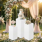 3PCS Small Rectangular Pedestal Stands for Parties, White Metal Rectangular Plinths Dessert Table Cube Display, alternate