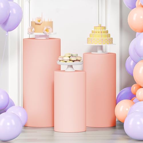 3Pcs Spandex Cylinder Pedestal Stand Covers, Dusty Pink in 3 Sizes(23in,29in,35in) in Dusty Pink