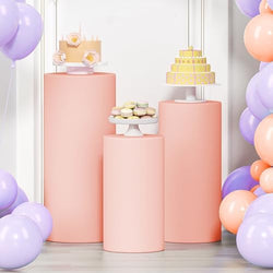 3Pcs Spandex Cylinder Pedestal Stand Covers, Dusty Pink in 3 Sizes(23in,29in,35in) in Dusty Pink