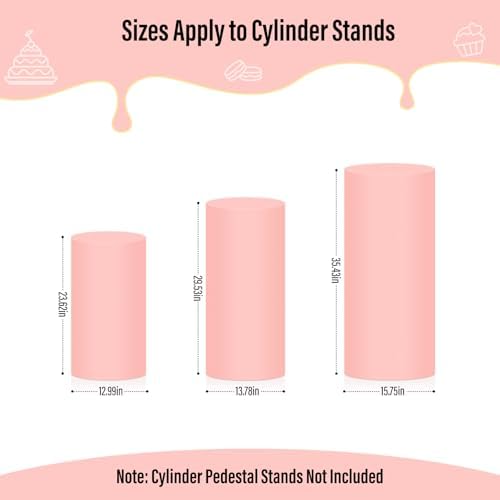 3Pcs Spandex Cylinder Pedestal Stand Covers, Dusty Pink in 3 Sizes(23in,29in,35in) in Dusty Pink, alternate view 2
