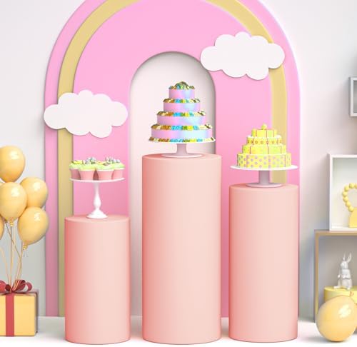 3Pcs Spandex Cylinder Pedestal Stand Covers, Dusty Pink in 3 Sizes(23in,29in,35in) in Dusty Pink, alternate view 3
