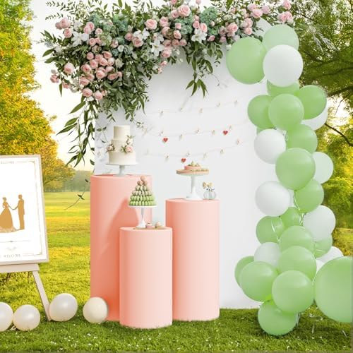 3Pcs Spandex Cylinder Pedestal Stand Covers, Dusty Pink in 3 Sizes(23in,29in,35in) in Dusty Pink, alternate view 5