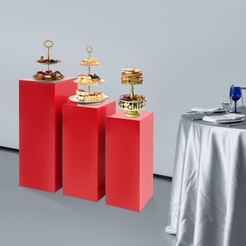 3Pcs Square Display Pedestal Stands Set for Party, Metal Display Stand Plinth Pillars, Cake Stands Pillars for, alternate