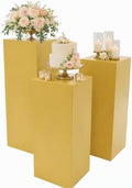 3PCS Square Gold Pedestal Stands for Party Metal Pedestal Display Stands Dessert Table Decoration Pillars Cake