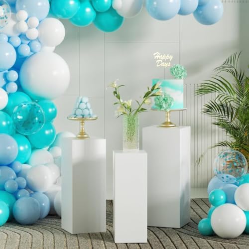 3Pcs Square Pedestal Stands for Party-Metal Display Plinth Pillars in White