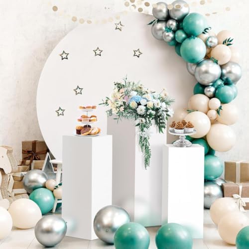 3Pcs Square Pedestal Stands for Party-Metal Display Plinth Pillars in White, alternate view 2