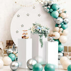3Pcs Square Pedestal Stands for Party-Metal Display Plinth Pillars in White, alternate view 2