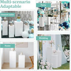3Pcs Square Pedestal Stands for Party-Metal Display Plinth Pillars in White, alternate view 6