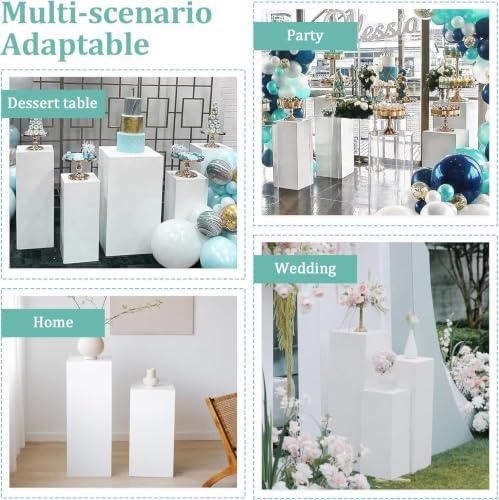 3Pcs Square Pedestal Stands for Party-Metal Display Plinth Pillars in White, alternate view 6
