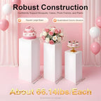 3Pcs Square Pedestal Stands Set for Party, Metal Display Stands Plinth Pillars, Cake Pedestal Dessert Stand for, alternate