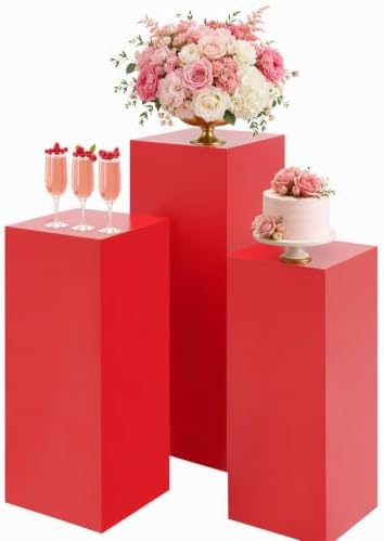 3PCS Square Red Pedestal Stands for Party Metal Pedestal Display Stands Dessert Table Decoration Pillars Cake