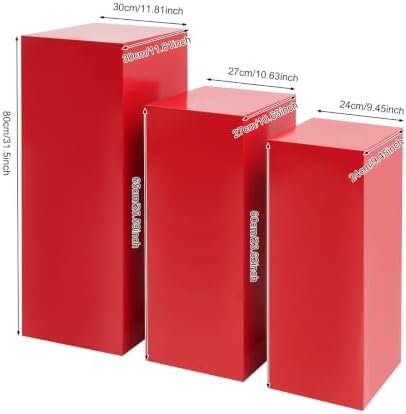 3PCS Square Red Pedestal Stands for Party Metal Pedestal Display Stands Dessert Table Decoration Pillars Cake, alternate view