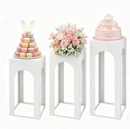 3PCS Square White Pedestal Stands for Party Metal Pedestal Display Stands Dessert Table Decoration Pillars Cake