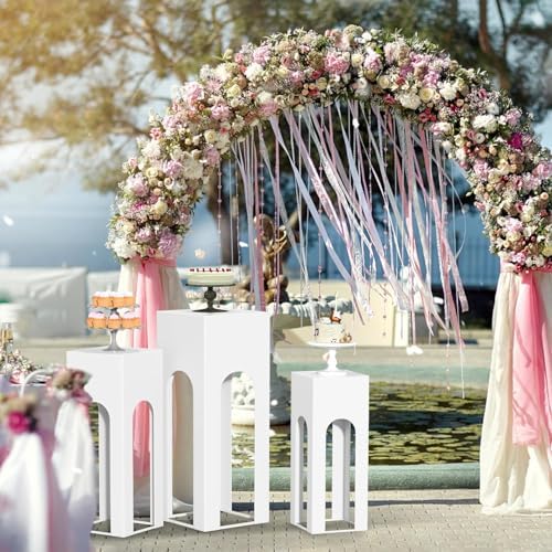 3PCS Square White Pedestal Stands for Party Metal Pedestal Display Stands Dessert Table Decoration Pillars Cake, alternate