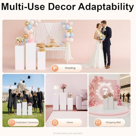 3PCS Square White Pedestal Stands for Party Metal Pedestal Display Stands Dessert Table Decoration Pillars Cake, alternate