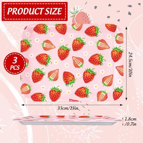3Pcs Strawberry Serving Trays Red Pink Berry Flower Platter Cute Fruit Serving Dishes for Birthday Baby Shower, alternate