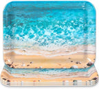 3Pcs Summer Beach Serving Trays Reusable Serving Dishes Ocean Wave Sand Seashell Starfish Platter for Outdoor
