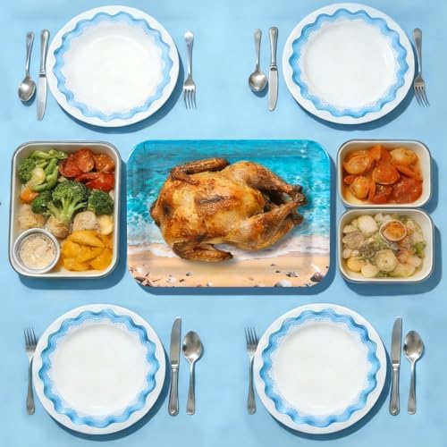 3Pcs Summer Beach Serving Trays Reusable Serving Dishes Ocean Wave Sand Seashell Starfish Platter for Outdoor, alternate view